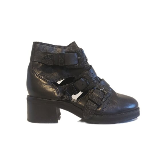 Western Moto Leather Buckle Boot w Cut Outs - Size 7 - Picture 2 of 2